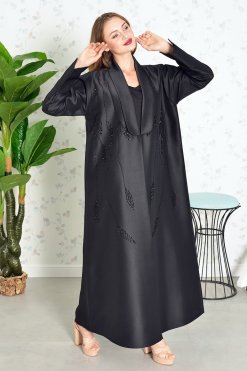 Beads Embellished Abaya with Stylish Collar