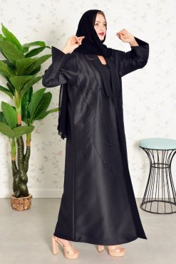 Bsi3835 5 Beads Embellished Abaya with Stylish Collar