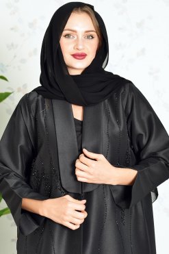 Bsi3835 4 Beads Embellished Abaya with Stylish Collar
