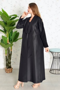 Bsi3835 3 Beads Embellished Abaya with Stylish Collar