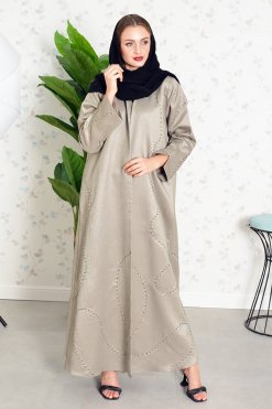 Bsi3834 6 Collar style beads embellished bisht abaya