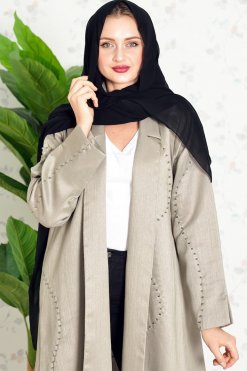 Bsi3834 5 Collar style beads embellished bisht abaya