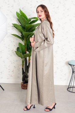 Bsi3834 3 Collar style beads embellished bisht abaya