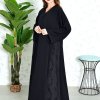 Bsi3833 Mesh side panels with beads embellished black abaya