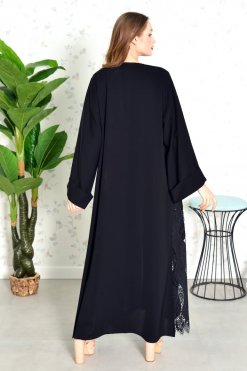Bsi3833 6 Mesh side panels with beads embellished black abaya