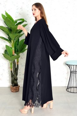 Bsi3833 3 Mesh side panels with beads embellished black abaya