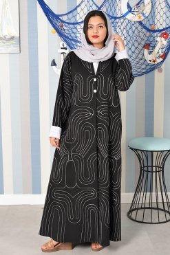 عباية مطرزة بأزرار على شكل ياقة رقم 10 Bsi3832 5 Collar Style Button Embellished Embroidered Abaya
