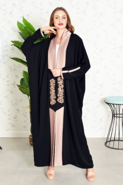 Bsi3830 3 Embroidered Beads Embellished Bisht Abaya