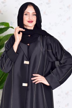 Bsi3829 5 Coat Collar Buttoned Abaya