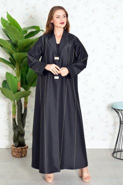 Bsi3829 3 Coat Collar Buttoned Abaya