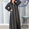 Collar Style Self Embossed Black Plain Abaya