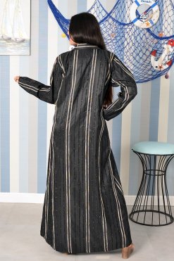 Bsi3828 6 Collar Style Self Embossed Black Plain Abaya
