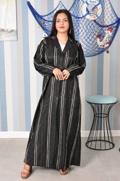 Bsi3828 3 Collar Style Self Embossed Black Plain Abaya