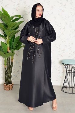 Bsi3827 6 Round Neck Beads Embellished Flap Abaya