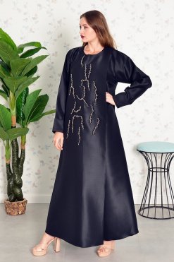Bsi3827 3 Round Neck Beads Embellished Flap Abaya