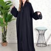 Collar Style Button Embellished Pleated Abaya