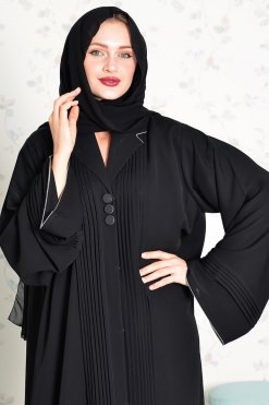 Bsi3825 6 Collar Style Button Embellished Pleated Abaya