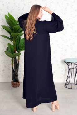 Bsi3825 7 Collar Style Button Embellished Pleated Abaya