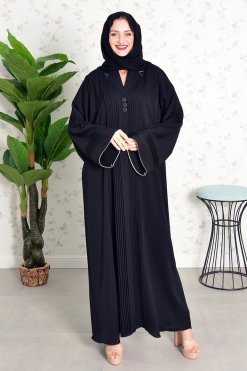 Bsi3825 5 Collar Style Button Embellished Pleated Abaya