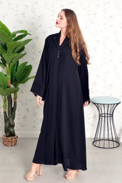 Bsi3825 4 Collar Style Button Embellished Pleated Abaya