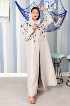 Bsi3824 5 Round Neck Beads Embellished Embroidered Abaya