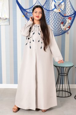 Bsi3824 4 Round Neck Beads Embellished Embroidered Abaya