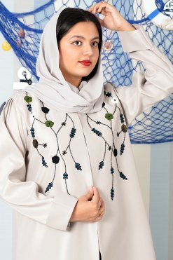 Bsi3824 2 Round Neck Beads Embellished Embroidered Abaya