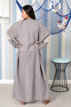 Bsi3822 6 Collar style grey abaya with stylish sleeves