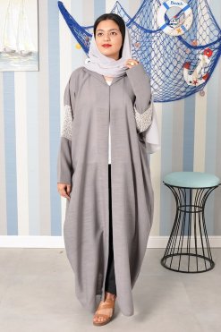 Bsi3822 5 Collar style grey abaya with stylish sleeves