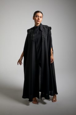 2J3A5817 Black Bisht Abaya Set