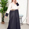 Collar Style Dual Color Beads Embellished Puff Sleeves Abaya