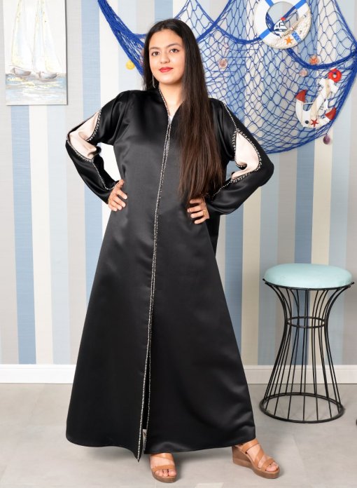 Beads Embellished Abaya with Dual Shades Sleeves