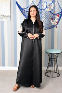 3853 3 Beads Embellished Abaya with Dual Shades Sleeves