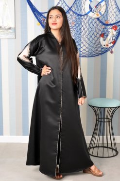 3853 4 Beads Embellished Abaya with Dual Shades Sleeves