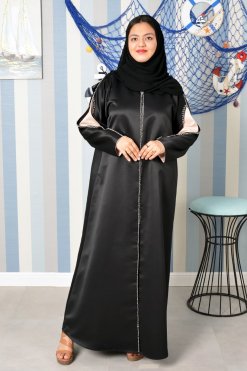 3853 6 Beads Embellished Abaya with Dual Shades Sleeves
