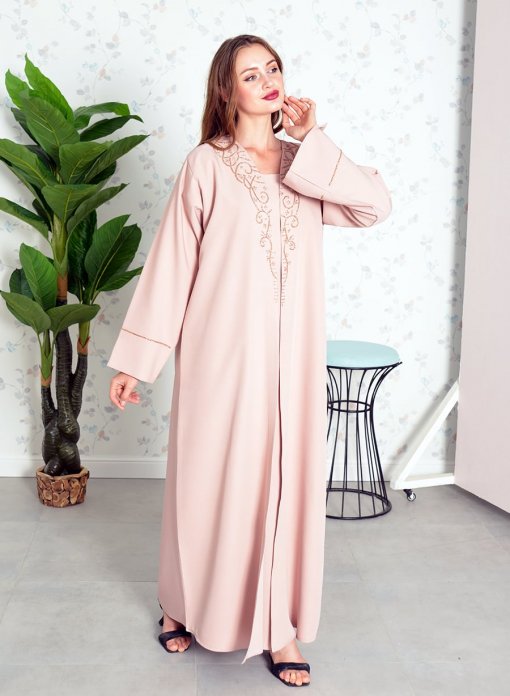 Beads embellished bisht abaya with matching inner dress