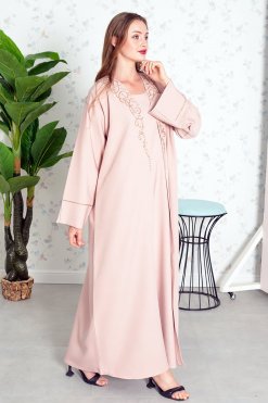 3854 3 Beads embellished bisht abaya with matching inner dress
