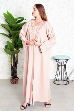 3854 4 Beads embellished bisht abaya with matching inner dress