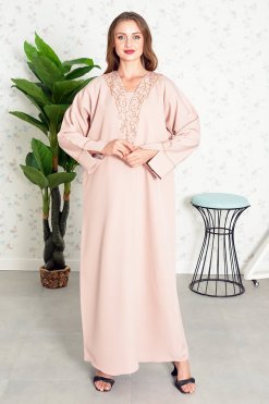 3854 5 Beads embellished bisht abaya with matching inner dress
