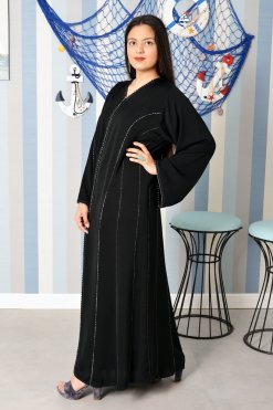 3855 4 Laced and Beads Embellished Black Abaya