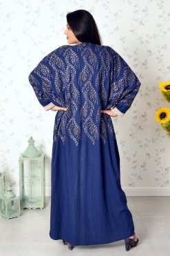 3856 6 Bahraini Style Embroidered Blue Bisht Abaya