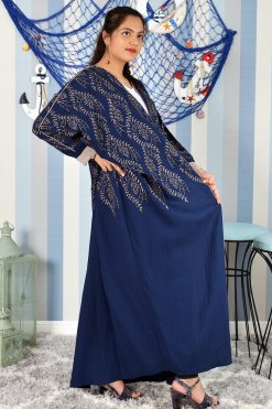 3856 9 Bahraini Style Embroidered Blue Bisht Abaya