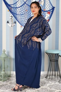 3856 10 Bahraini Style Embroidered Blue Bisht Abaya