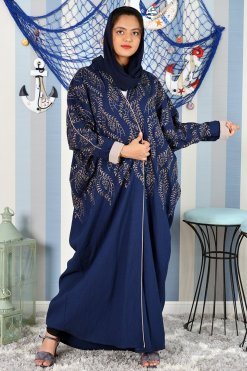 3856 11 Bahraini Style Embroidered Blue Bisht Abaya