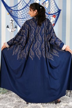 3856 12 Bahraini Style Embroidered Blue Bisht Abaya