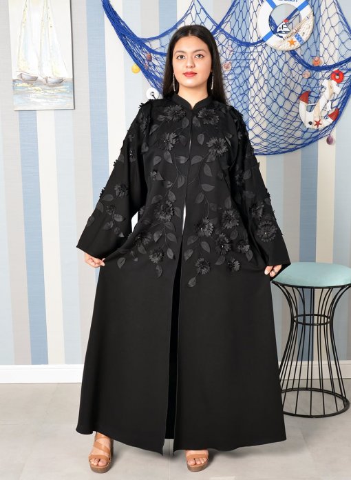 Applique work beads embellished black abaya