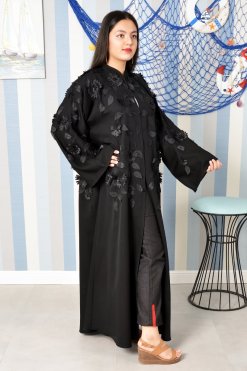 3857 3 Applique work beads embellished black abaya