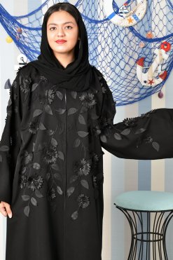 3857 4 Applique work beads embellished black abaya