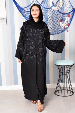 3857 5 Applique work beads embellished black abaya