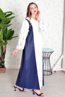 3858 3 Beads Embellished Dual Color Abaya with Flare Sleeves